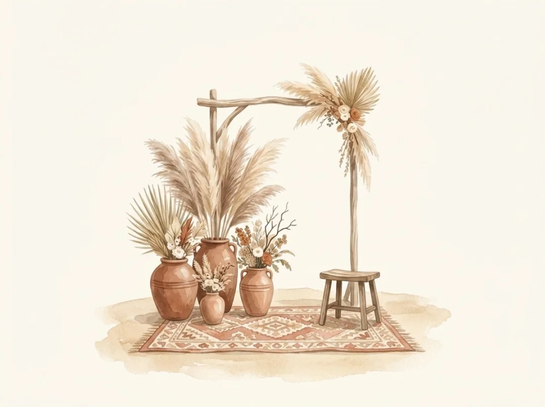 Boho Earthy wedding style illustration