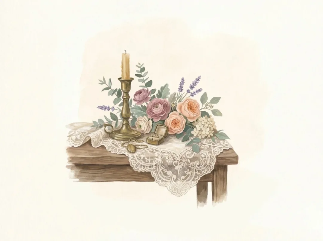 Vintage Heirloom wedding style illustration